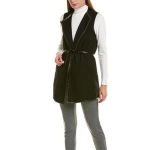 J McLaughlin Black Vest with Black Leather Trim XS
